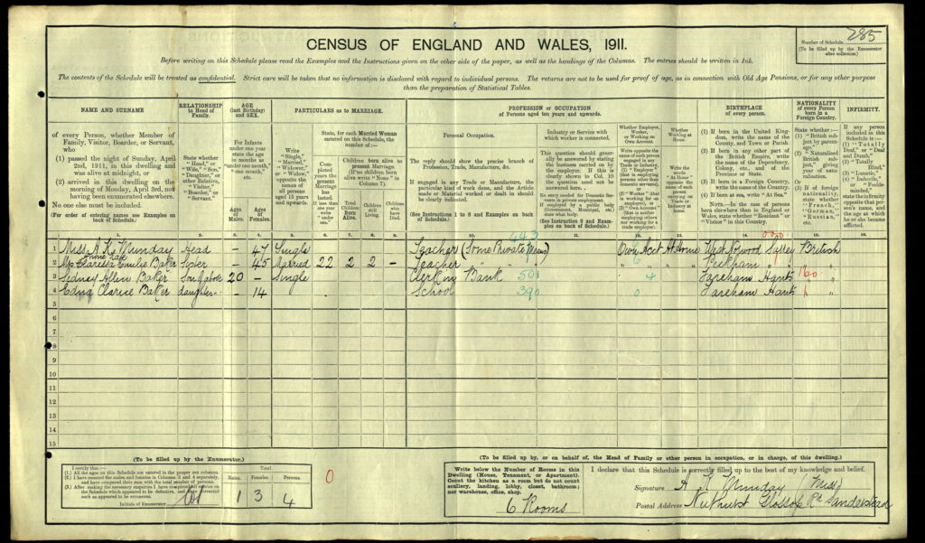 Clarissa Baker 1911 Census