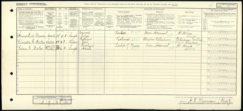 Clarissa Baker Census 1921