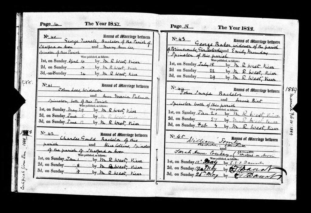 George and Clarisssa Mariage Banns 1888